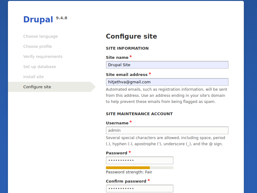 Drupal define site information page