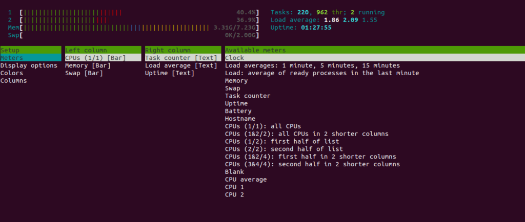 Htop setup information