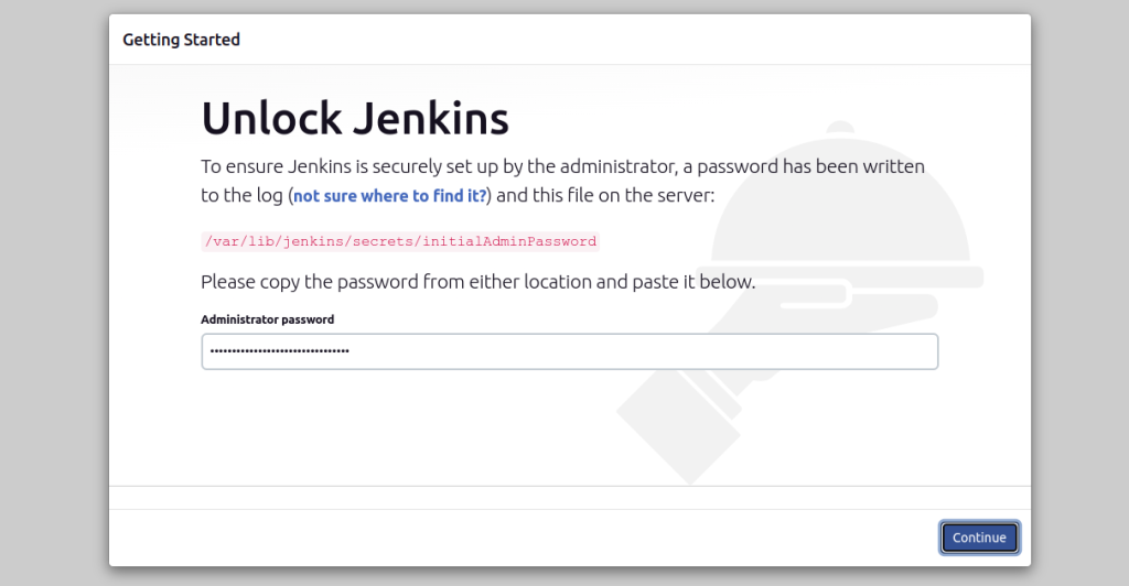Jenkins password screen