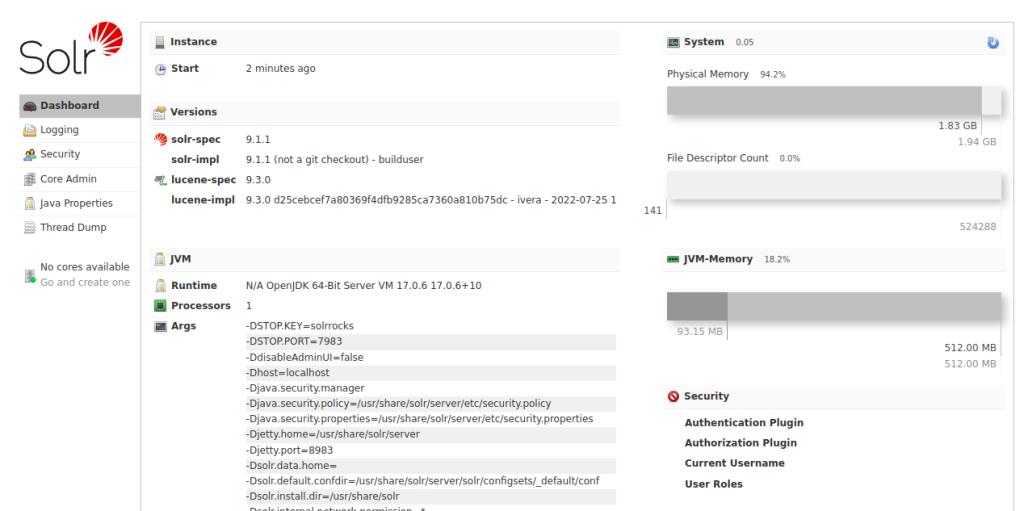 Solr dashboard