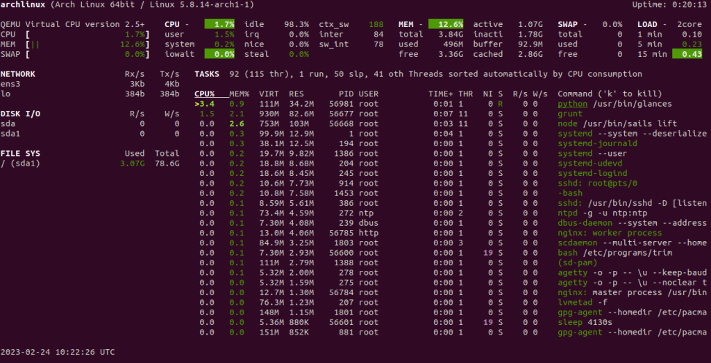 Glances command interface