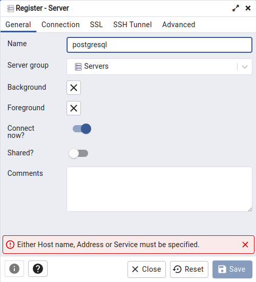 pgAdmin define server name