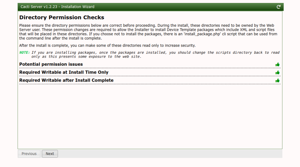 Cacti permission check screen