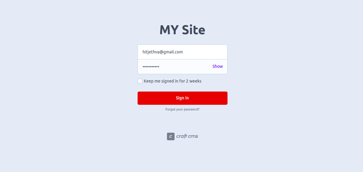 Craft CMS Login Screen