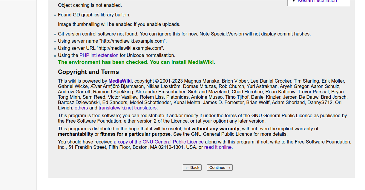 MediaWIki term of service screen