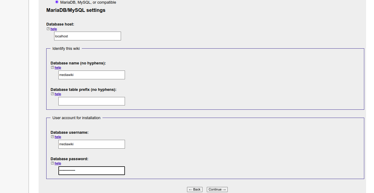 MediaWIki database screen