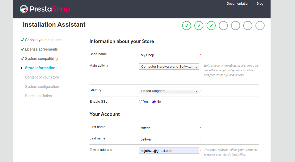 prestashop information screen 1