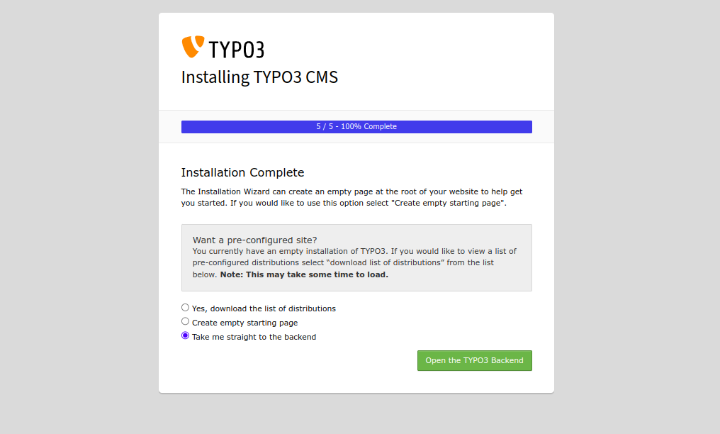 typo3 installation done