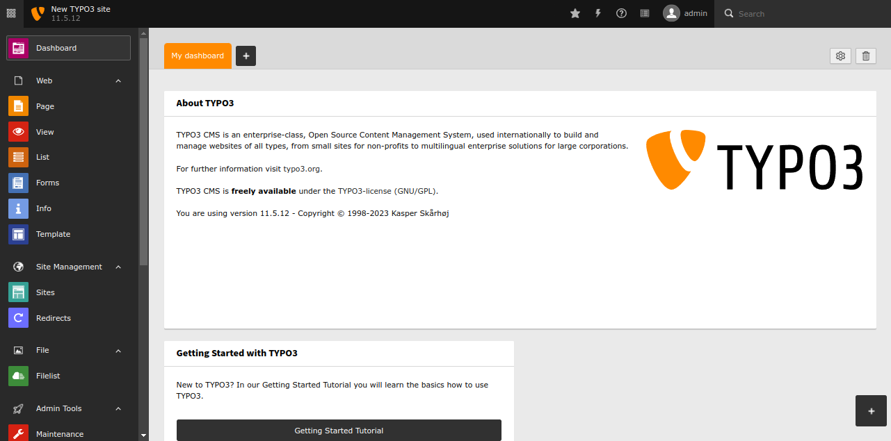 typo3 dashboard