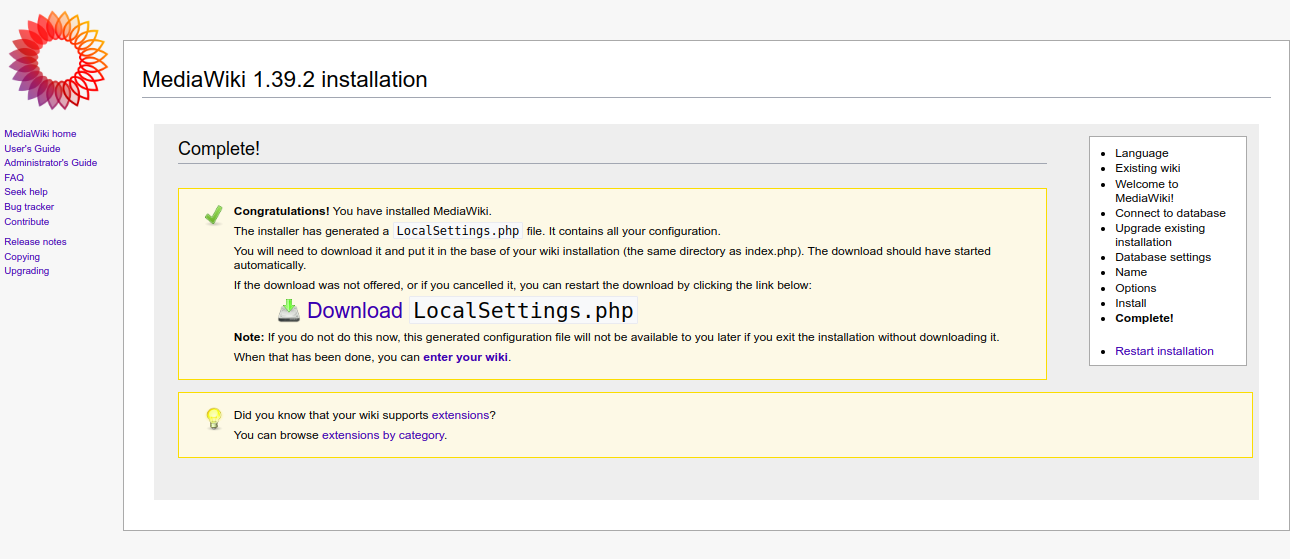 Mediawiki installation done