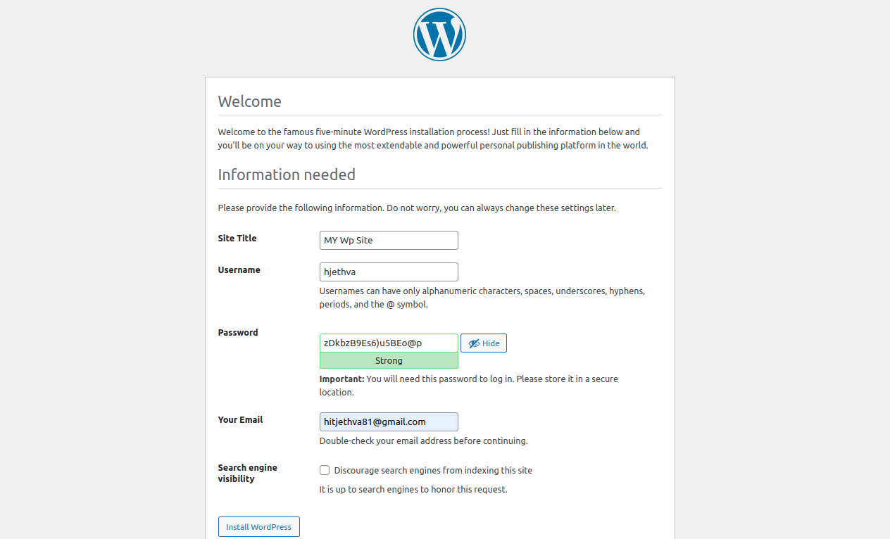 wordpress site configuration