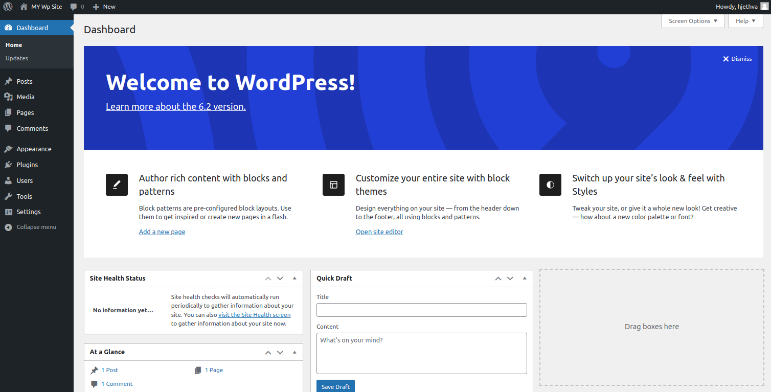 Wordpress dashboard