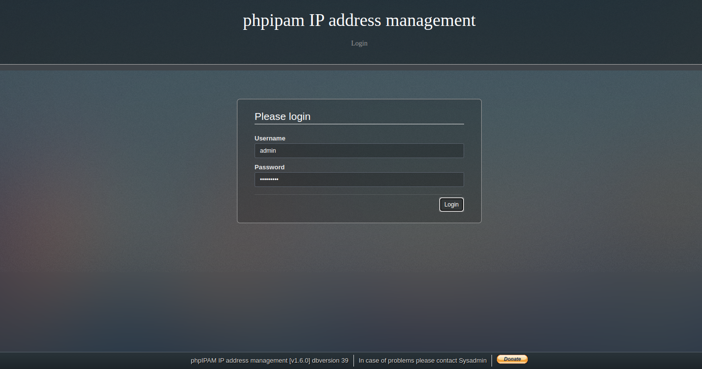 phpipam login screen