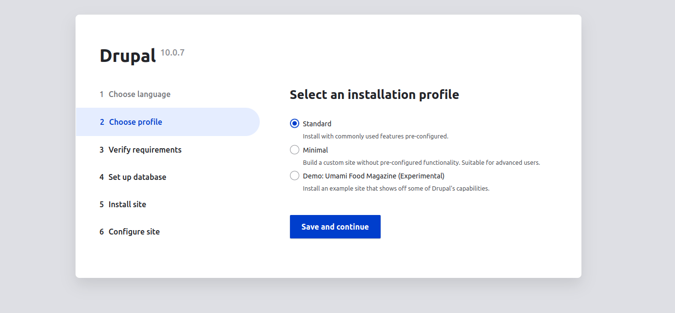 drupal select installation profile