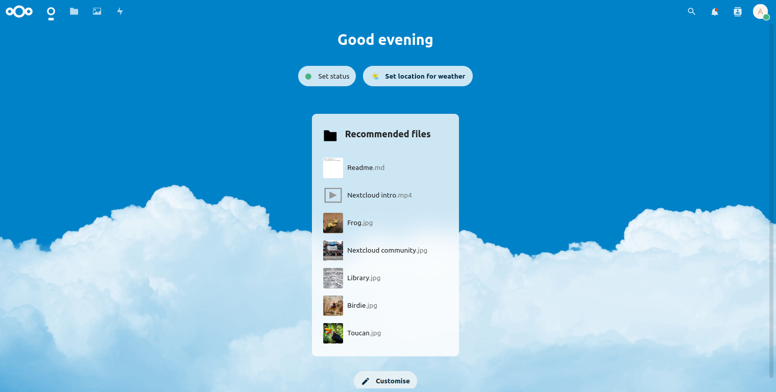 Nextcloud dashboard