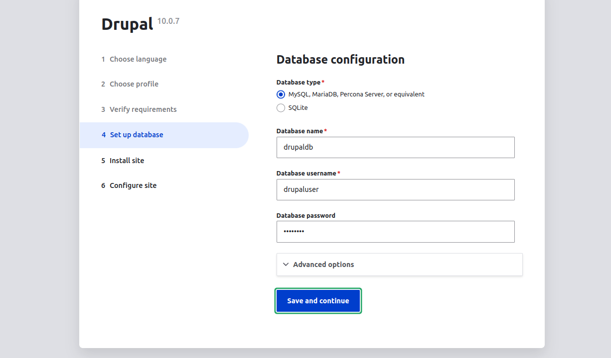 drupal database configuration