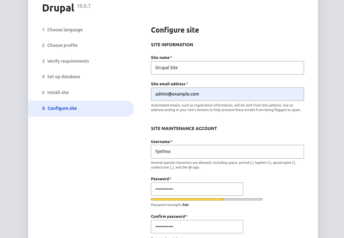 drupal site configuration