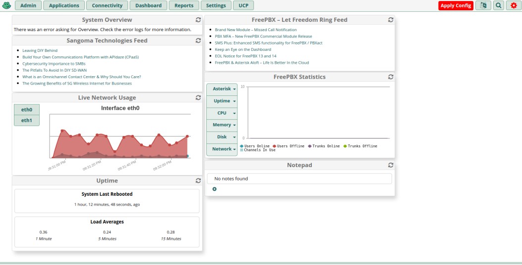 freepbx dashboard