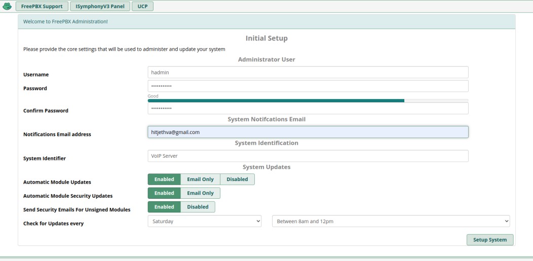 freepbx initial setup