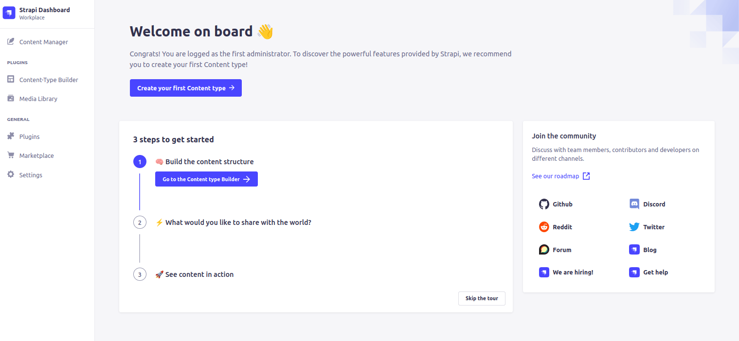 strapi dashboard