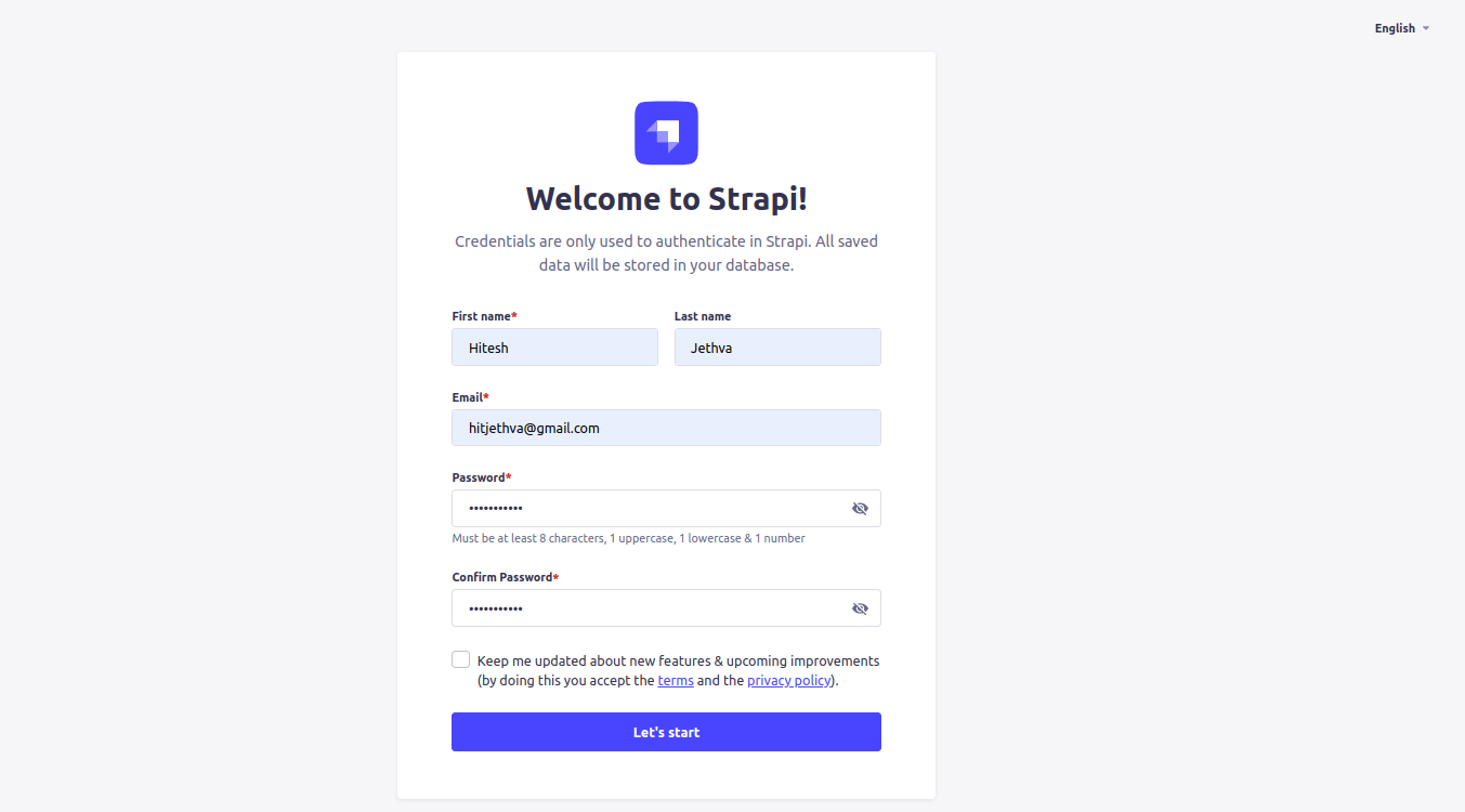 strapi registration page