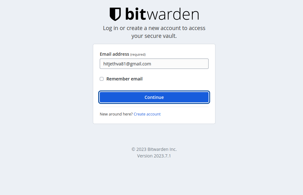 Bitwarden welcome page