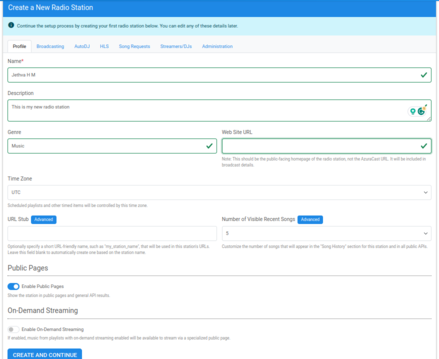 azurecast create radio station