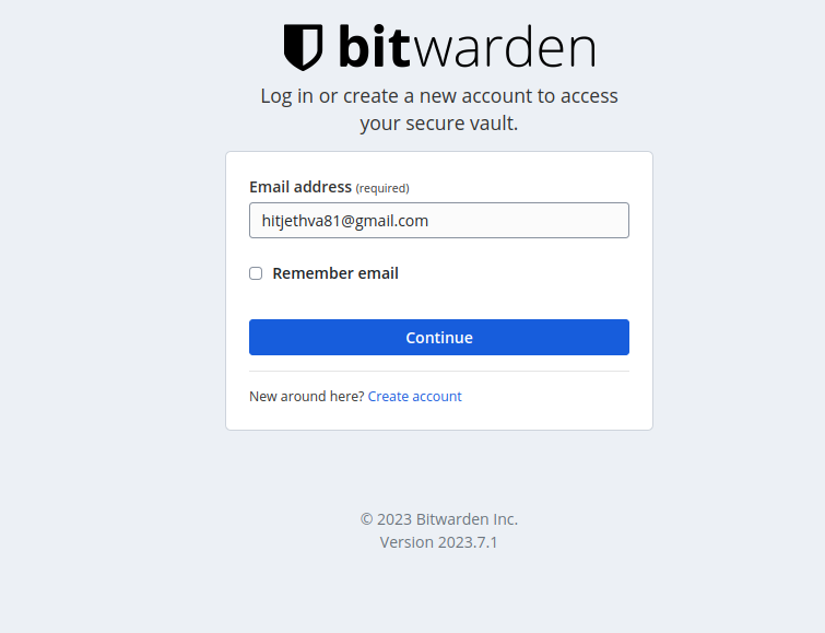 Bitwarden login screen