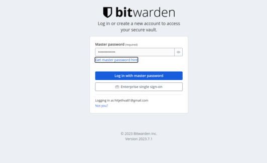 bitwarden password screen