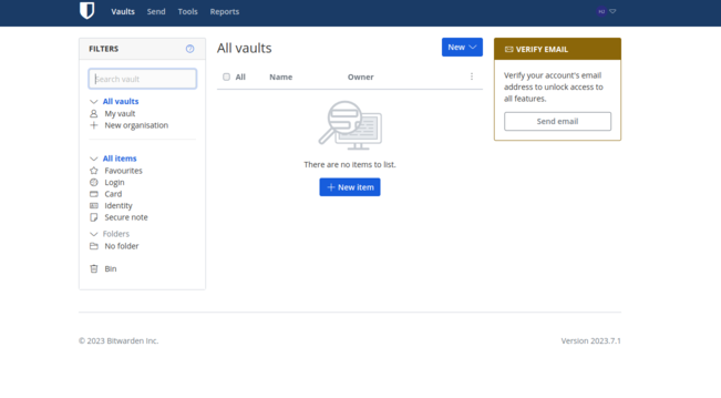 Bitwarden dashboard