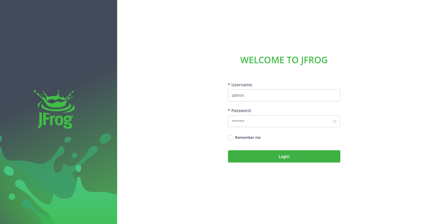 JFrog login screen