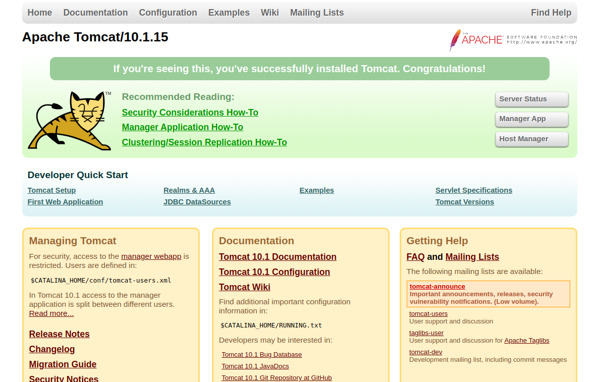 Tomcat default page