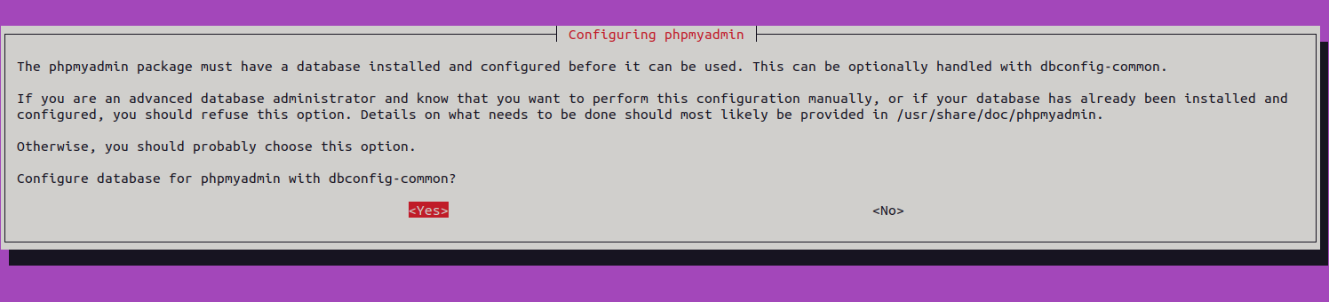 phpmyadmin db config page