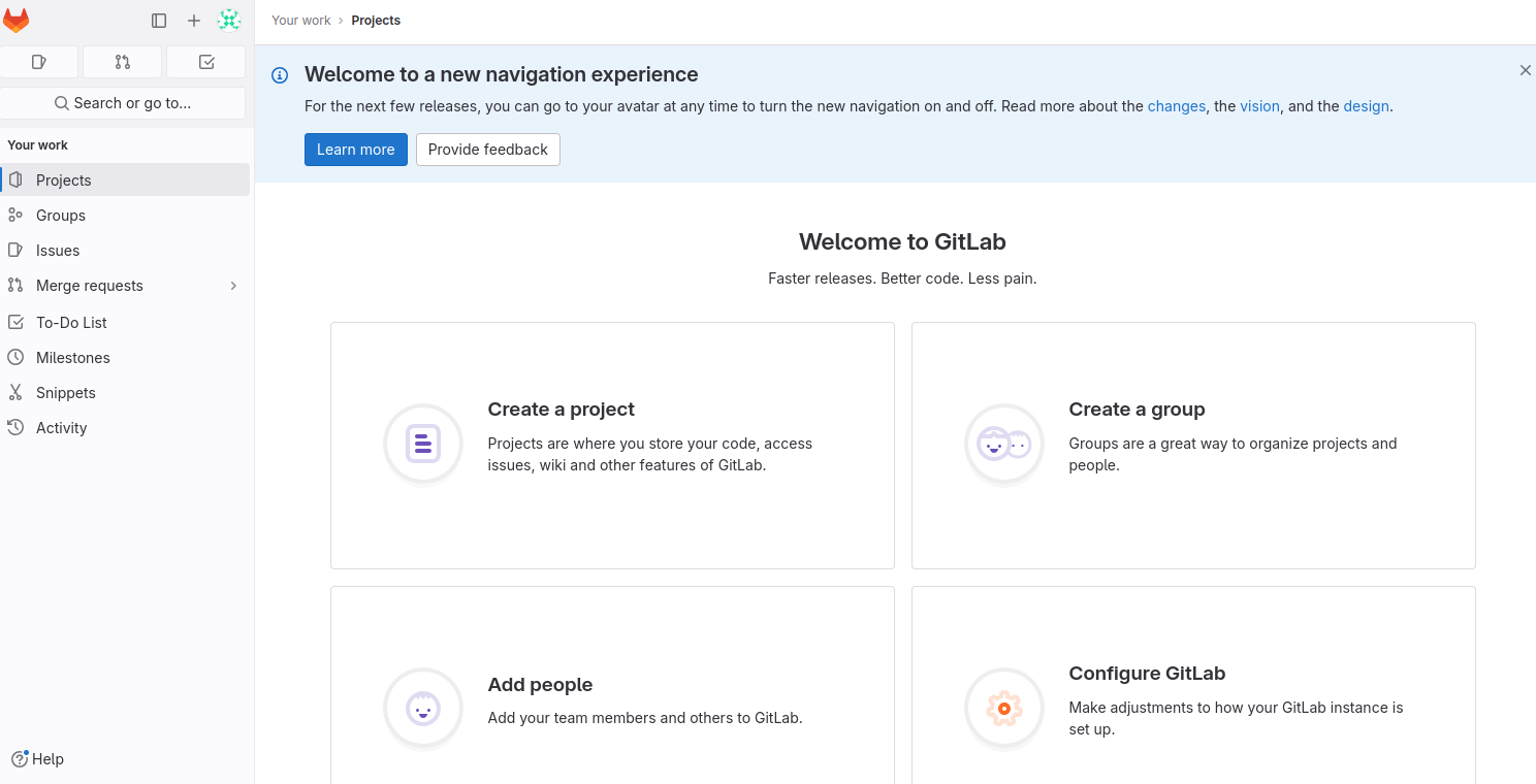 GitLab dashboard page