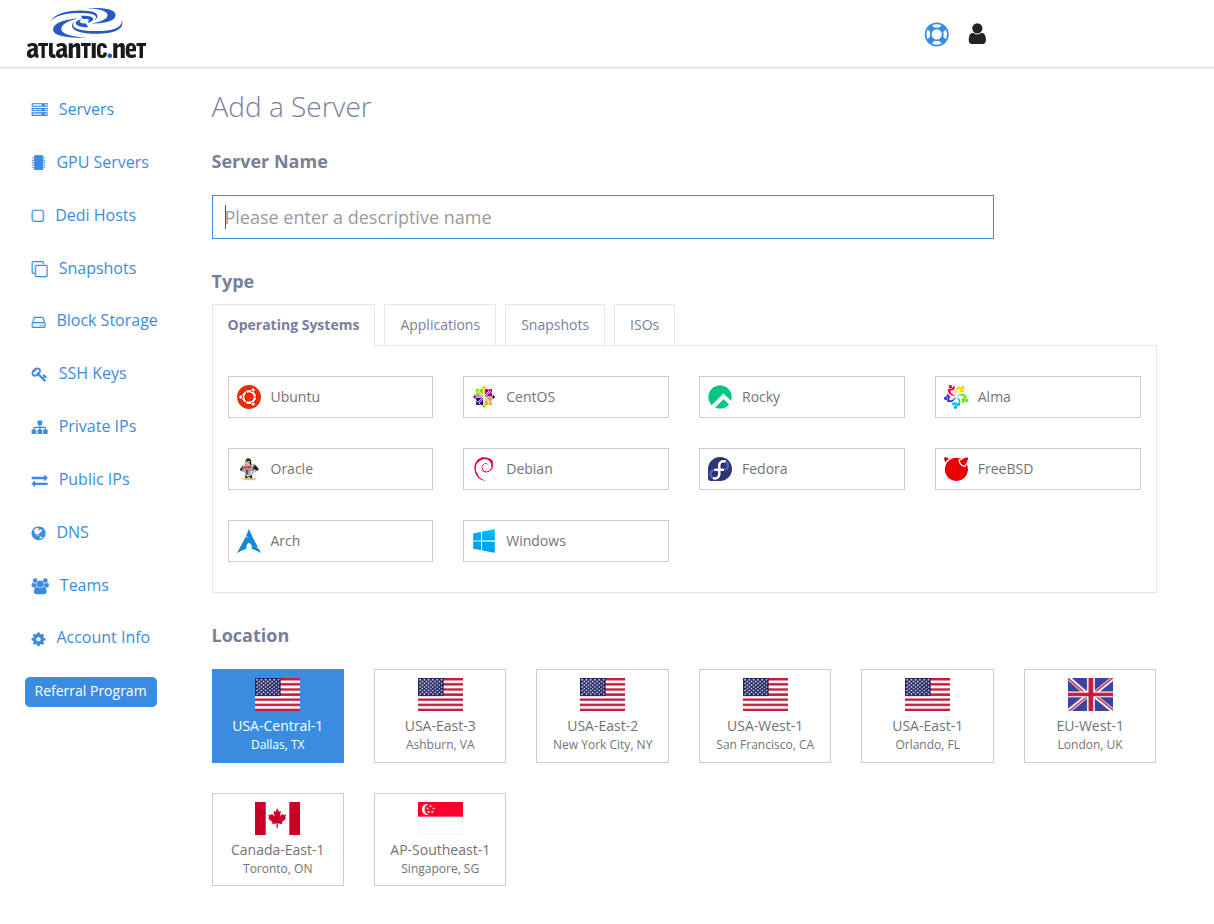 Atlantic.Net Server Panel