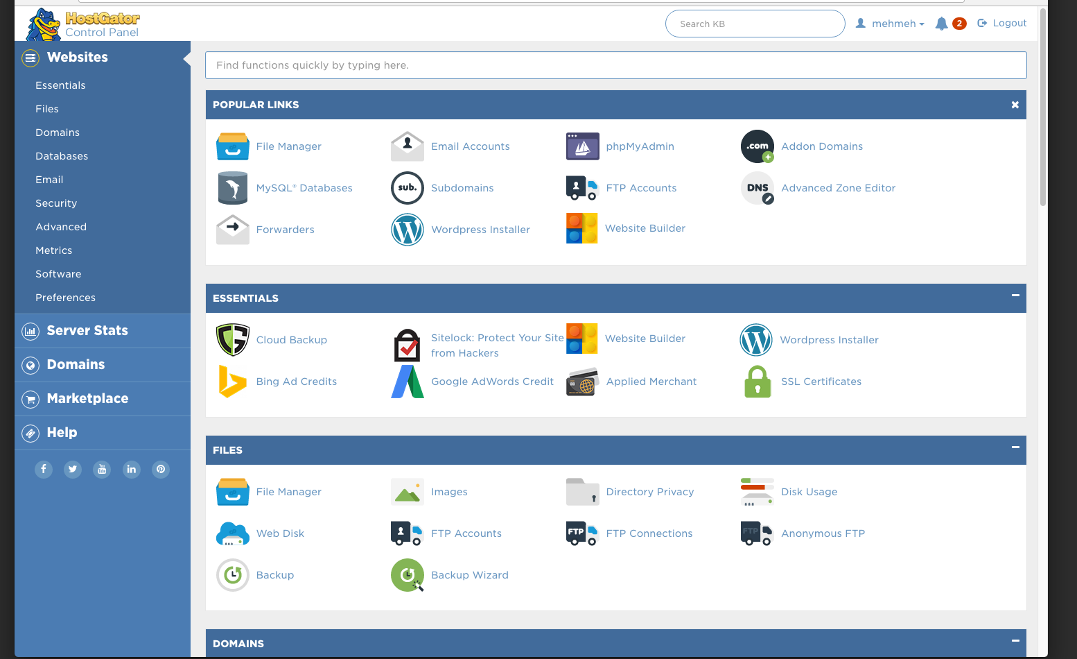 HostGator-cPanel-dashboard