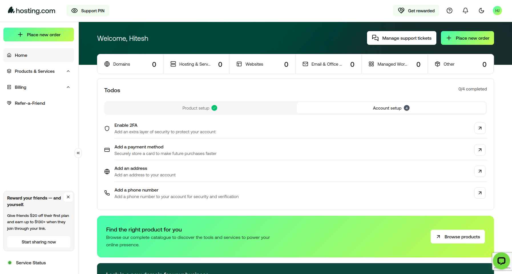 hosting.com control panel